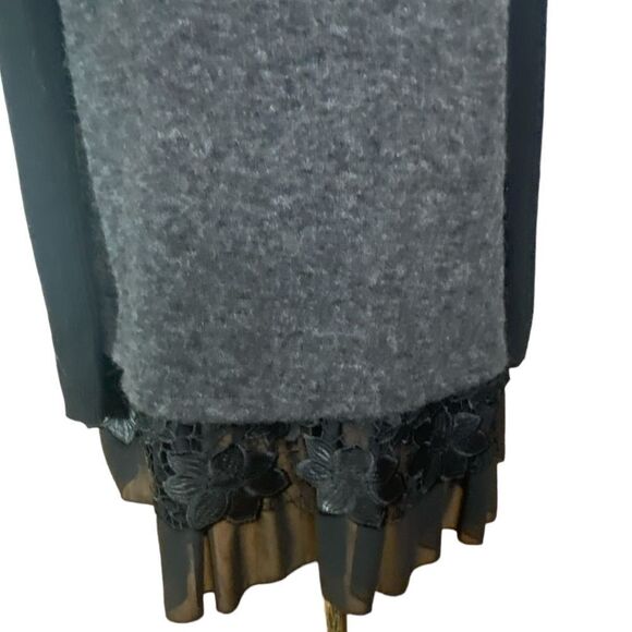 Women’s Sz Med Black Gray Layered Vegan Leather Mesh Multi Fabric Sweater Tunic - Picture 3 of 5